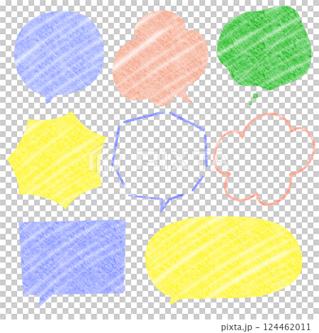 Colorful colored pencil style speech bubble set Colorful colored pencil style speech bubble set 124462011
