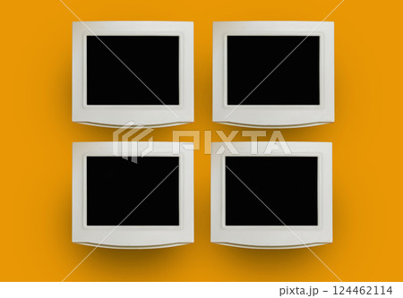 Four displays of retro PC on yellow background Four displays of retro PC on yellow background 124462114