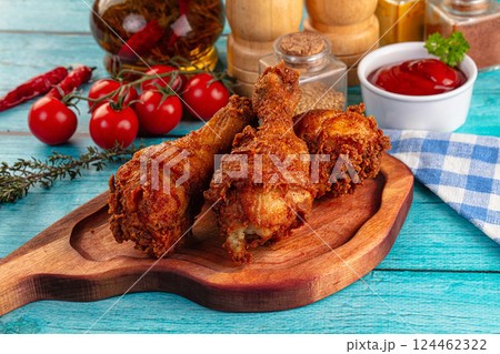 Crispy fried chicken drumsticks leg 124462322