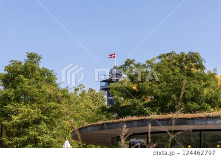 Copenhagen zoo with the Danish flag - Copenhagen, Denmark 124462797