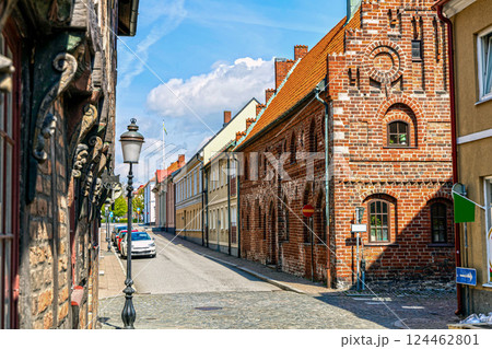 Narrow streets of the old town with colorful houses. 124462801
