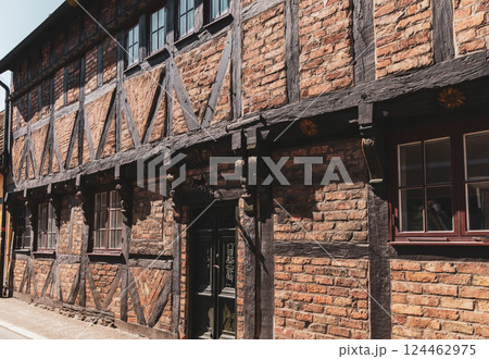 Narrow streets of the old town with colorful houses. Narrow streets of the old town with colorful houses. 124462975