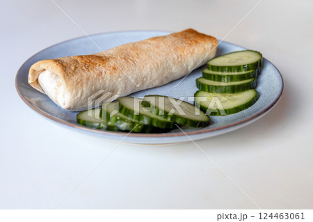 Delicious fried roll on a plate 124463061