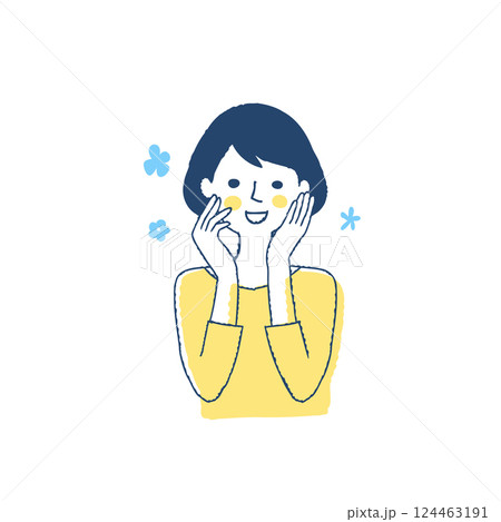 頬に手を当てて喜んでいる女性 124463191
