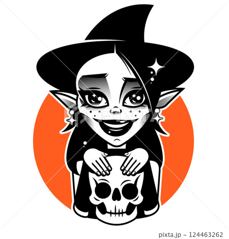 Halloween Witch Riding Broomstick - Spooky and Fun Witch Illustration 124463262
