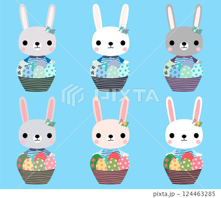 Cute Easter bunnies with eggs 124463285