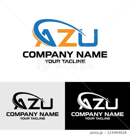 Initial AZU letter modern typography swoosh logo design template 124464626