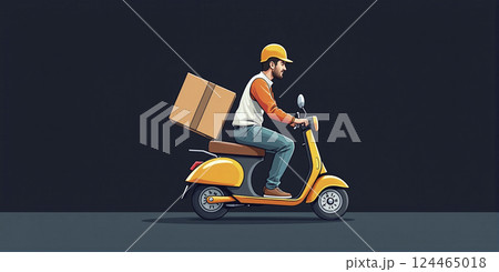 Courier driver on an electric motor scooter delivering goods quickly in cities, eco-friendly inner-city deliveries 124465018