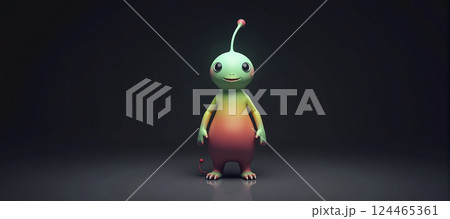 Small cute alien creature isolated in front of monochrome background, otherness and outsider 124465361