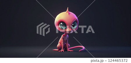 Small cute alien creature isolated in front of monochrome background, otherness and outsider Small cute alien creature isolated in front of monochrome background, otherness and outsider 124465372