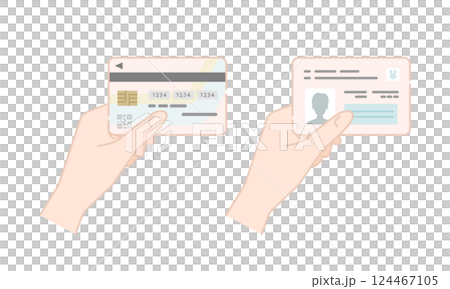 向量圖示集顯示手中持有的「我的號碼」卡（正面和背面） 124467105