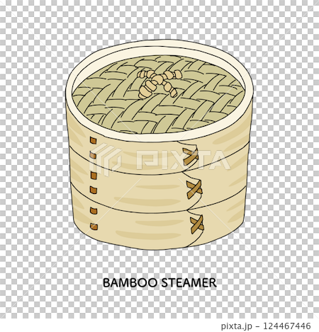 Steamed food line drawing illustration Steamed food line drawing illustration 124467446