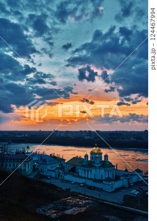 Stunning Winter Sunset Over Annunciation Monastery, Nizhny Novgorod 124467994