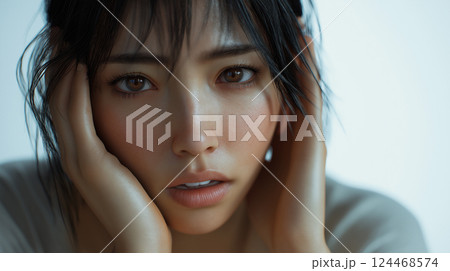 困って頭を抱えている女性 124468574