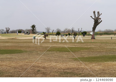 利根川の広い河川敷の野田市パブリックゴルフ場で爽快にナイスショット 124469090