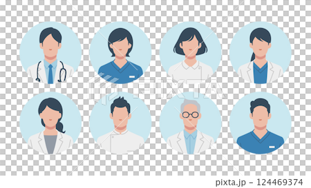 一組醫務人員面孔 124469374