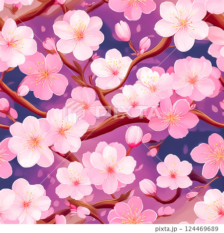 繰り返しシームレスな桜の背景イラスト素材 124469689