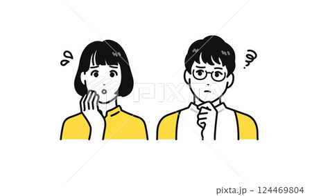 悩む若いカップルのシンプルな人物アイコンセット 124469804