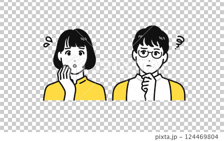 悩む若いカップルのシンプルな人物アイコンセット 124469804