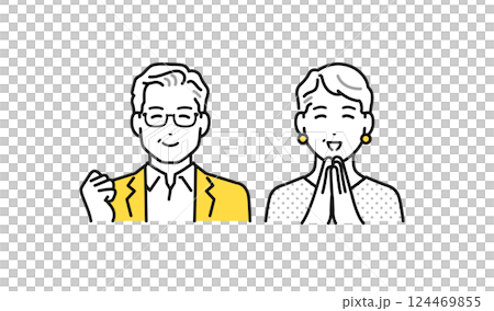 一對富裕的老年夫婦開心地笑著的簡單人物圖標集 124469855