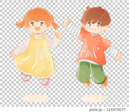 Jumping children, girls and boys Jumping children, girls and boys 124470077