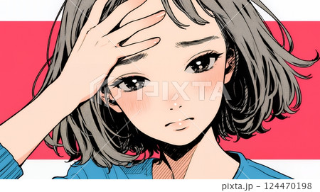 苦笑いをしている女性（気まずさ、困惑、自嘲、内なる葛藤を抱えて）