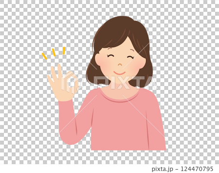 Vector illustration of a woman giving an OK sign 124470795