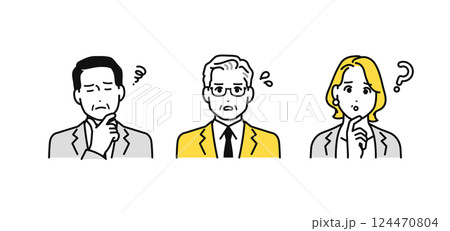 悩む表情の会社役員のシンプルな人物アイコンセット 124470804