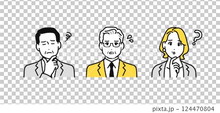 悩む表情の会社役員のシンプルな人物アイコンセット 124470804