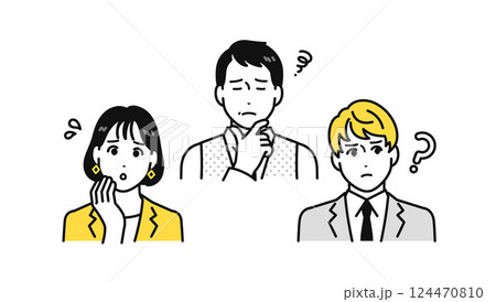 悩む表情の上司と部下のシンプルな人物アイコンセット 124470810