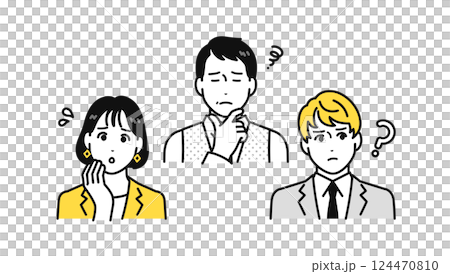 悩む表情の上司と部下のシンプルな人物アイコンセット 124470810