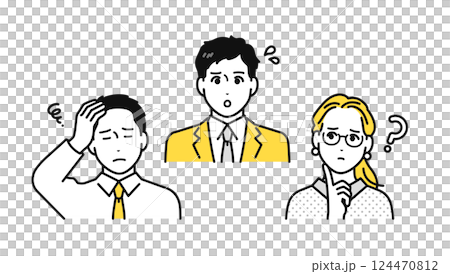 帶有憂慮表情的業務團隊的簡單字元圖示集 124470812