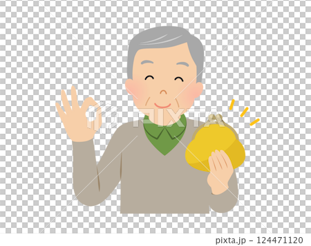 財布を持ってオッケーサインを出すシニア男性のベクターイラスト 財布を持ってオッケーサインを出すシニア男性のベクターイラスト 124471120