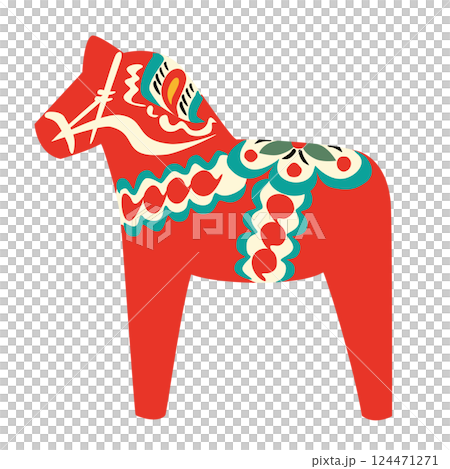 可愛的達拉然馬(Dalahäst)的向量插圖 可愛的達拉然馬(Dalahäst)的向量插圖 124471271