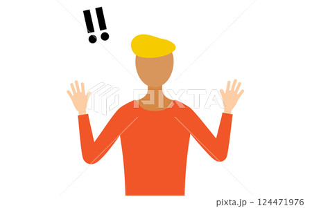 赤いシャツを着た男性が手をあげて驚いているシンプルなイラスト 124471976