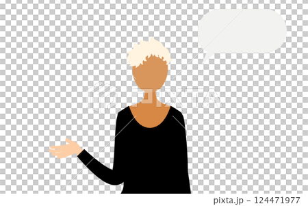 A simple illustration of a woman in a black shirt talking 124471977