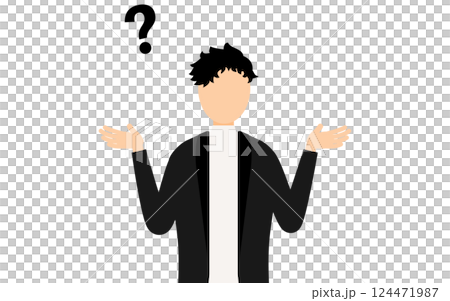 A simple illustration of a man wearing a black jacket having a question A simple illustration of a man wearing a black jacket having a question 124471987