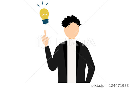 黒いジャケットを着た男性がアイデアをひらめくシンプルなイラスト 黒いジャケットを着た男性がアイデアをひらめくシンプルなイラスト 124471988