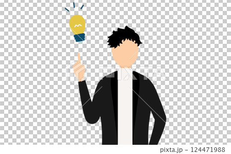 黒いジャケットを着た男性がアイデアをひらめくシンプルなイラスト 黒いジャケットを着た男性がアイデアをひらめくシンプルなイラスト 124471988