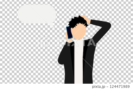 A simple illustration of a man wearing a black jacket talking on a smartphone A simple illustration of a man wearing a black jacket talking on a smartphone 124471989