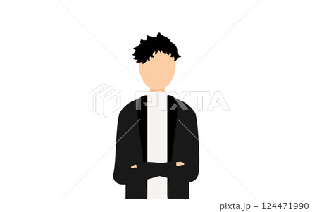 黒いジャケットを着た男性が腕組みしているシンプルなイラスト 124471990