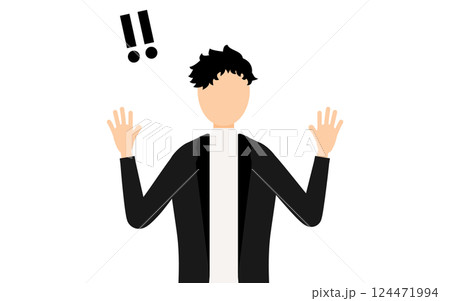 黒いジャケットを着た男性が手をあげて驚いているシンプルなイラスト 124471994
