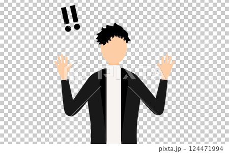黒いジャケットを着た男性が手をあげて驚いているシンプルなイラスト 124471994