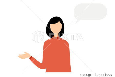赤いタートルネックを着た女性が話しているシンプルなイラスト 124471995