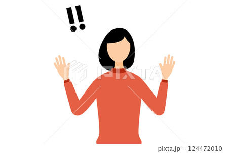 赤いタートルネックを着た女性が手をあげて驚いているシンプルなイラスト 124472010
