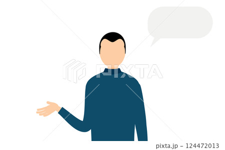 青いタートルネックを着た男性が話しているシンプルなイラスト 124472013