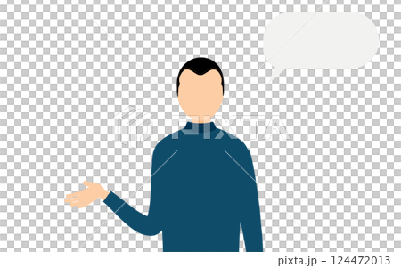 一位身穿藍色高領毛衣的男士在說話的簡單插圖 一位身穿藍色高領毛衣的男士在說話的簡單插圖 124472013