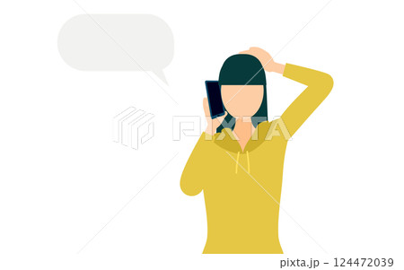 カーキ色のパーカーを着た女性がスマホで話すシンプルなイラスト カーキ色のパーカーを着た女性がスマホで話すシンプルなイラスト 124472039