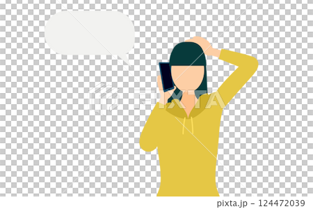 カーキ色のパーカーを着た女性がスマホで話すシンプルなイラスト カーキ色のパーカーを着た女性がスマホで話すシンプルなイラスト 124472039