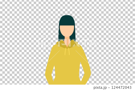 一位身穿卡其色連帽衫的女士的簡單插圖 124472043